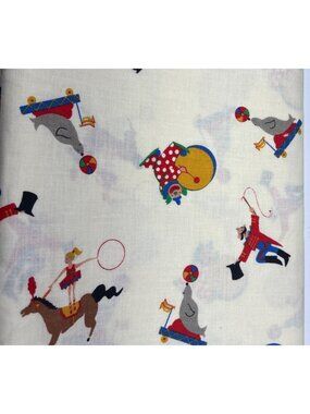 Circus-Themed Cotton Fabric 1/2 yard x 44" Clowns Animals Pattern